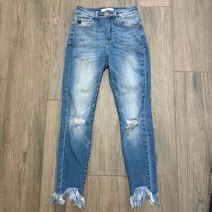 KanCan high-rise skinny ankle jeans with a distressed, frayed hem size 26